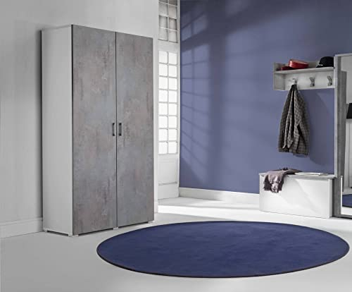 Dmora - Armoire polyvalente Alisso, Armoire linéaire avec 2 portes battantes, Armoire avec 4 étagères réglables, Étagère à chaussures moderne, 100% Made in Italy, 90x45h195 cm, Ciment et Blanc
