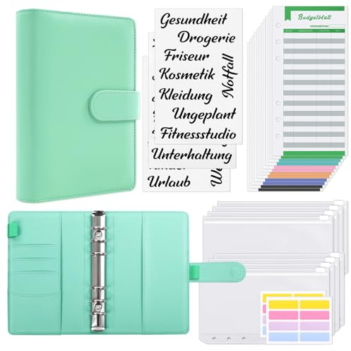 KONVINIT A6 Budget Planner Geldumschläge Umschlagmethode Sparen,Budget Binder Sparbuch Budget planer Geld Organize mit Budgetbogen,Etiketten,Kalender Karte für Budgetierung,grün