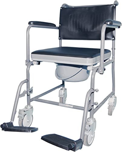 Aidapt Wheeled Over Toilet Commode. Portable,Bedside,Removable 7.5litre Potty,Removable Seat Pad,Discreet,Elderly,Mobility Aid,Swing Away Footrest and Drop Down Arms for Side Transfer