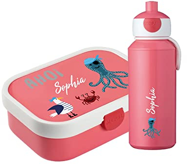 4youDesign Mepal Bento Box & Trinkflasche Set personalisiert Ahoi pink – Geschenk für Kinder Weihnachten, Nikolaus, Geburtstag - Auslaufsicher – Brotdose 750ml, 400ml Flasche