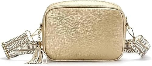 Ladies Leather Crossbody Bag for Women – Small Shoulder Handbag with Adjustable Strap, Genuine PU Travel Bags, Daily Wide Strap Bag for Work, Nights Out & Holiday (8923 Gold)