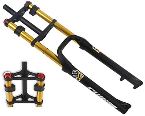 LUNJE Fatbike-Gabel 26 Zoll MTB-Luftgabel Doppelt Geschultert Federweg 140mm 4.0 Snowbike Federgabel Zugstufe Einstellen Gerade Scheibenbremse QR Für E-Bike XC/DH/AM (Color : Gold 26'')