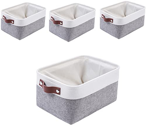 SOCOHOME Aufbewahrungskörbe aus Stoff,[4 Pack] Verdicktes Leinen Stoff Aufbewahrungsbox für Spielzeug, Schrank, Regale, Schlafzimmer(Grau/Weiß, M)
