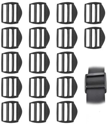 HERCHR 20Pcs Adjustable Webbing Bar Slide Strap Adjuster Clip Slider Buckle 25mm Backpack Accessory Fixing Buckles for Backpack Webbing Belt Straps Bags Replacement