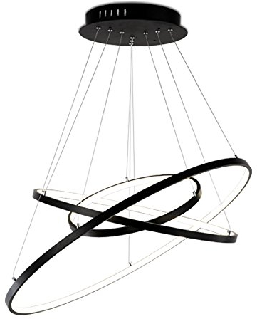 Euroton 2130-3 Black 80x60x40 cm Ringe LED Pendelleuchte mit Fernbedienung Lichtfarbe und Helligkeit einstellbar Acryl-Schirm Schwarz lackierter Metallrahmen individuelles Design A+