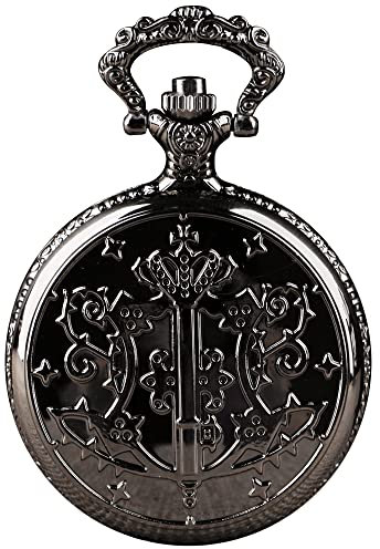 Tiong Black Butler Sebastian Anime Taschenuhr Analoge Quarz Steampunk Taschenuhr und Abzeichen Halskette