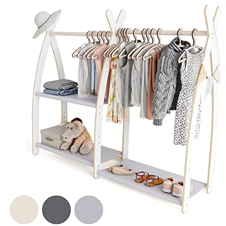 MAMOI® Garderobenständer Kinder 95x106x32cm / 53x95x32cm | Kleiderschrank Kinder | Garderobenständer | Kleiderstange für Kinder | Holzschiene | Garderobenholz Kinderzimmer | 100% ECO | Made in EU