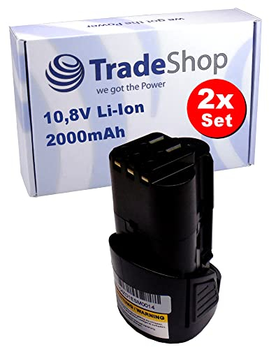 Trade-Shop - 2 batterie agli ioni di litio da 10,8 V, 2000 mAh, ricambio per Kress 108 come 2.0 Set L 12150301/2 marce, trapano a batteria