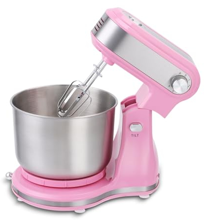Swiss Pro+ Küchenmaschinen, rührgeräte & mixer - Teigknetmaschine mit Deckel - 300W - Edelstahl - Rosa - 3,5L