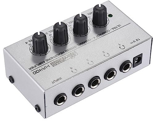 HUIOP HA400 Ultracompacto 4 Canales Mini Amplificador Audio Estéreo de Auriculares con Adaptador de Energía,4 Canales Amplificador