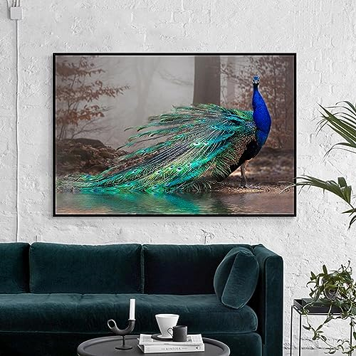MHLCMG Leinwand Malerei Elegant Blauer Pfau Bilder Wandkunst Moderner Poster Kunstdruck Bild Wand Wohnzimmer Schlafzimmer Dekor Kein Rahmen (80X120CM)