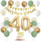 40th Birthday Decorations for Women Men, Sage Green White Gold Balloons With Happy 40th Banner, Cake Topper, Number 40 Foil Balloon for 40 Year Old Party Decoration