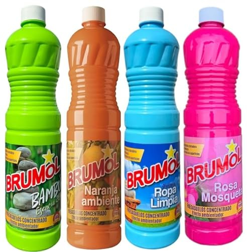 Brumol Spanish Floor Cleaner Bundle (4 x 1L) Bambu, Rosa Mosqueta, Naranja Ambiente, Ropa Limpia
