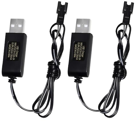 AMZZN 2PCS 6.0V cavo di ricarica USB con connettore SM-2P spina per escavatori RC, camion, serbatoi, TB141 TB142 DE37 RC veicoli; 6.0V NiCd o NiMH o Lipo batteria caricabatteria USB