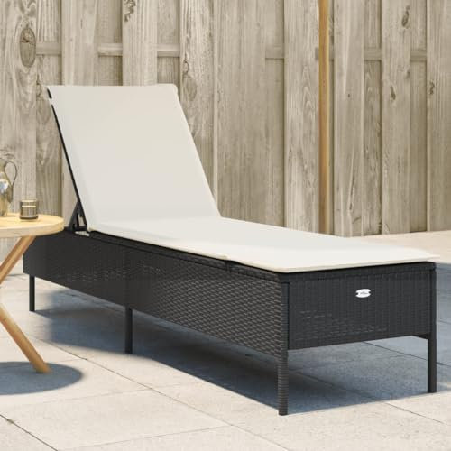 Rantry Sonnenliege mit schwarzem Kissen aus Polyrattan, Sonnenliegen, Schlafsofa, Gartenliegen, Pool-Liege, Sonnenliege für den Garten