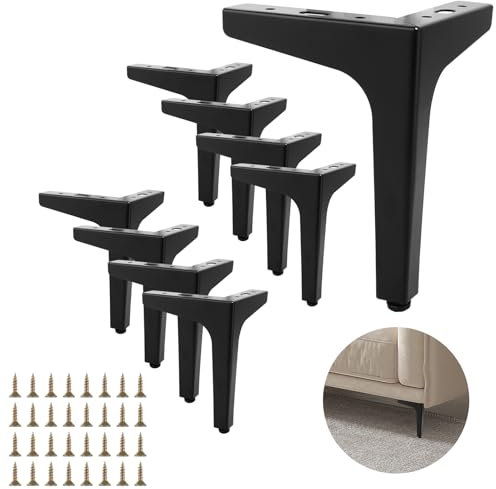 ZOFUN 8 Stück Möbelfüße Schwarz, 17 cm Möbelfüße Metall Sofafüße Metall, Schrankfüsse, Dreieck Tischbeine Schwarz Metallfüße Möbelbeine aus Stahl, Schrankfüße Beine für Stühle Sofa Mit Schrauben