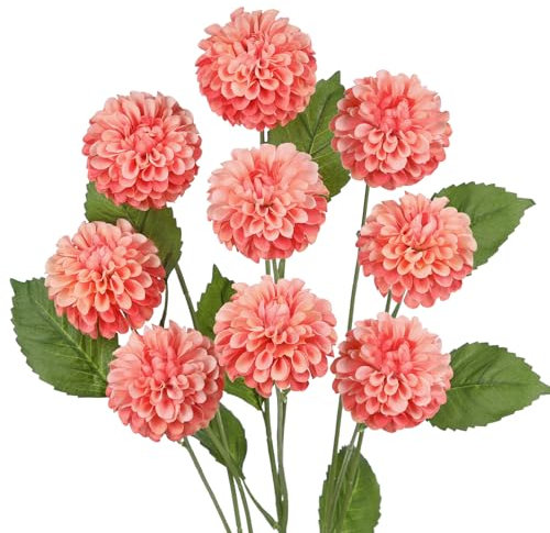 Hollyone 3PCS White Artificial Flowers Fake Dahlias, Silk Faux Flowers with Long Stem for Tall Vase, Floral Arrangements, Home Decor - Decorative Dahlias for Living Room, Kitchen Decorations