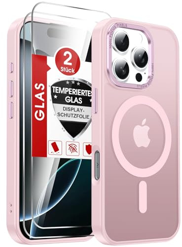 LeYi für iPhone 16 Pro Hülle für Magsafe [mit 2 Schutzglas] Militärschutz Stoßfest Handyhülle für iPhone 16 Pro Case Anti-Rutsch Kratzfest Dünn Schutzhülle Cover, Rosa