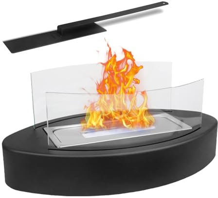 Tischkamin Outdoor,Tischfeuer Outdoor & Tischfeuer Indoor,Ethanol Kamin mit Einstellbare Flamme und Sicherheitsglas für besonderes Ambiente Tisch Feuer Ethanol Kamin