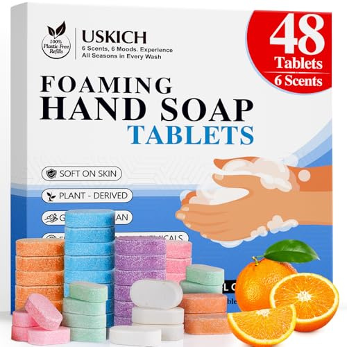 USKICH 48 Pack Foaming Hand Soap Tablets: Eco Friendly Cleaning Products, Soap Tablets Replacement Parts With Various Flavors (48 Bottles 8 Fluid Ounces)