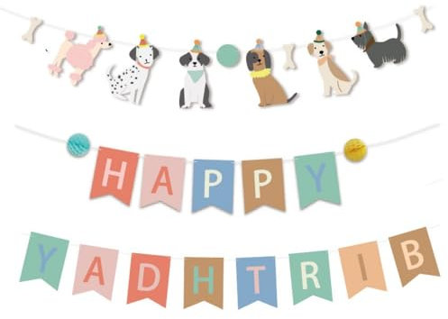MHDAMAI Cachorros Feliz Cumpleaños Bandera,Decoraciones para Fiesta de Cumpleaños Banderines Feliz Cumpleaños Happy Birthday Banner para Niños Fiestas Suministros