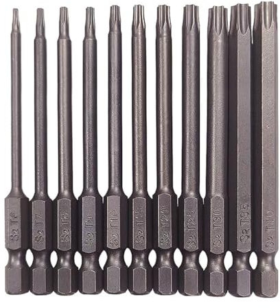 11-Piece Torx Bit Set Long, 100 mm Torx Screwdriver Set, T6-T40 Magnetic Screwdriver Bits Kit, 1/4 Inch Star Head Hex Shank Electric Bits Set Tools