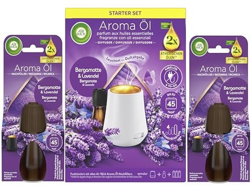 Air Wick Aroma-Öl Diffuser Starter-Set inklusive 1 Gerät & 3x20ml Bergamotte & Lavendel Nachfüller