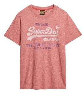 Superdry Herren Klassisches, lässiges T-Shirt mit Vintage-Logo Mittelrot Gesprenkelt S