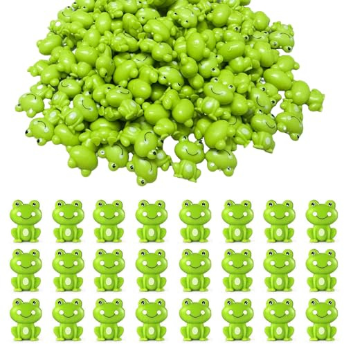 100 Pieces Mini Green Plastic Frog Garden Decorations, Wsimily Tiny Frog Sculptures for Fairy Garden, Party & Home Decoration - Cute Miniature Frogs Figurines