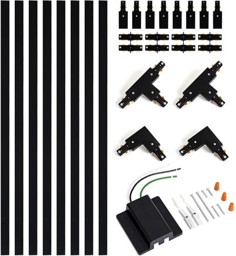 VANoopee 26FT H Track Lighting Rails Black, H Type Track Lighting Kit with Floating Canopy Connector, End Caps, Live End Feeds, I T & L Connectors, Compatible with Single Circuit H Style Track System