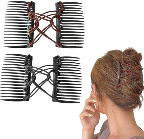 2 Stück elastische Haarspangen, Doppelkamm, Haarbänder, elastische Zauberkämme für dickes Haar, Vintage, verstellbar