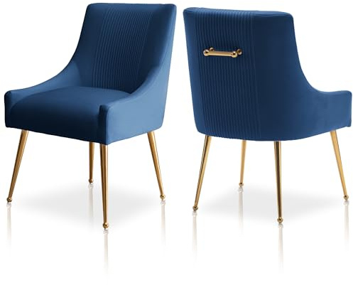 SEYNAR Lot de 2 chaises de salle à manger modernes rembourrées en velours avec pieds dorés, pour salle de réception, salon, bureau (bleu marine)