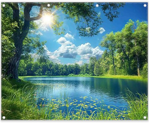 Luminora 3x2,4 m Hintergrund Naturlandschaft Wald See Sonne Fotografie | Polyester-Stoff, Outdoor Wandern Camping, Kinder Familien Partyzubehör, Banner Dekorationen, Outdoor Fotokabine