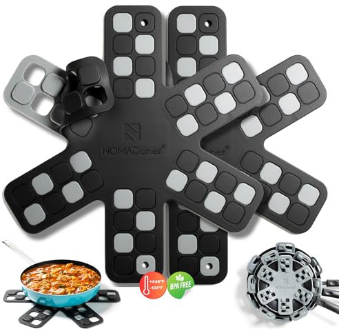 NOMADCHEF Dual-Use Silicone Pan Protectors for Stacking & Trivets for Hot Dishes | Silicone Trivet Mat | Perfect for Pot and Pan Protectors | 2-Pack Medium (12.5in) Cookware Protectors (M2-BLK/GREY)