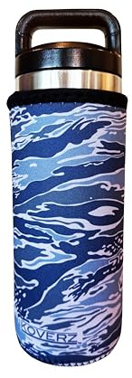 Koverz Water Bottle Sleeve, Neoprene Insulated Bottle Sleeve, Fits 24-30 Oz. Water Bottle, Washable and Reusable, Large Size, Gray Waves