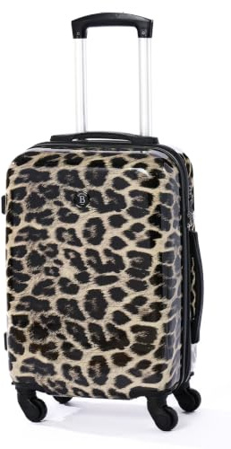 BERTOO Leopardo Kabinenkoffer 55 x 37 x 21 cm, 36 l, Handgepäck, Hartschale aus ABS+PC, 4 abnehmbare 36-mm-Rollen, Zahlenschloss, Leopardenmuster