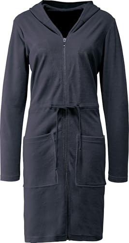 Erwin Müller Damen-Bademantel Limbach mit Kapuze Leichtfrottier anthrazit Größe 36/38