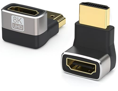 Jesiah 2Pcs Right Angle HDMI Adapter, 90 and 270 Degree Up Down Angle HDMI2.1 Connector 8K/60Hz 4K/120Hz HDR Gold Plated Male to Female HDMI Adapter Support for Laptop DVD TV Monitor DVR Player