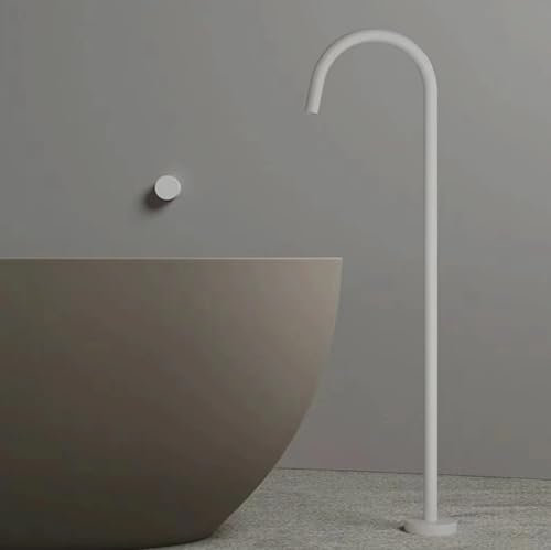 BiaoTeng Miscelatore Vasca Freestanding Bianco Caldo e Freddo Rubinetto Vasca da Bagno Incasso Muro Ottone