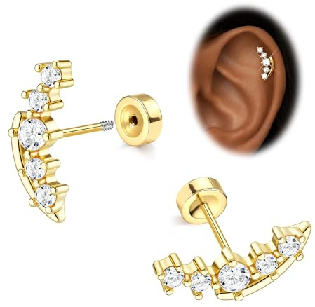 Morfetto 16G Helix Piercings 14K Vergoldet Edelstahl Tragus Piercing Ohr | Hypoallergen,Goldfarben Silberfarben,CZ Ohrstecker mit Flatback,für Helix,Tragus,Conch Labret Piercing,Knorpel Ohrringe