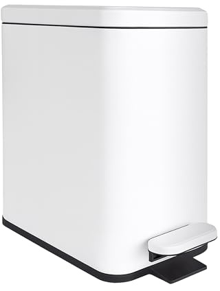 Relaxdays Mülleimer, 10 Liter, 16 cm schmal, Softclose, Fußpedal, Inneneimer, Küche & Bad, Matter Abfalleimer, weiß