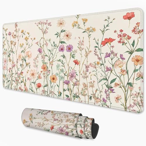 Alfombrilla Ratón Flor XXL 1000x500 mm Grande Alfombrilla Escritorio Impermeable Mouse Pad Base Antideslizante, Aumenta la Precisión y la Velocidad, Desk Mat para Jugadores, PC, Oficina (Beige)3Y-965
