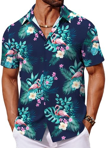 COOFANDY Hawaii Hemd Männer Sommer Kurzarmhemd Tropical Hemden Hawaiihemd | Sommerhemd Kurzarm, Strandhemd Urlaub, Hawaiihemden, Blumen Hemd, Aloha Herrenhemden, Party Shirt, für den Strand