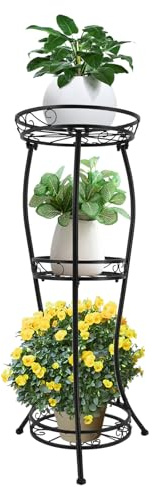 Shinpeed Pflanzenständer Metall mit 3 Ebenen, 84cm Blumenständer Pflanzenregal Blumenregal Indoor Outdoor, Blumentopf Ständer für Terrasse, Garten, Balkon Deko, Schwarz