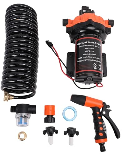 Acouto Deck Wash Pump Kit, 7.5 GPM 80 PSI Built in Filter, with Automatic Pressure Switch, for RVs Boats Sprayers Travel Trailers Yachts Freshwater Saltwater