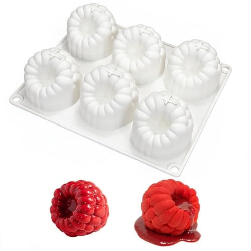 Silikon-Dessertform, 6 Mulden, Himbeer-Muster, Schokoladen-Mousse-Kuchenform, flexible Backform für Süßigkeiten, Gelee, Eiswürfel (B_ Himbeere)