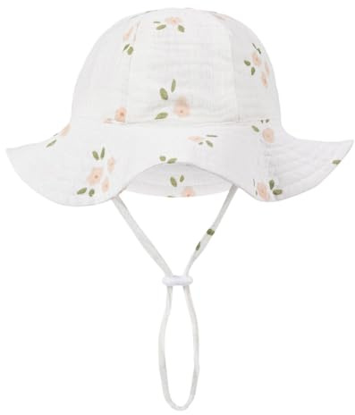 EVBOTGEE Chapeau de soleil pour bébé, en coton avec rubans et large bord, chapeau pliable d'été pour fille, chapeau de soleil décontracté