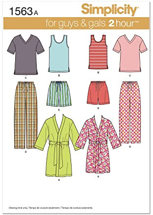 Simplicity Sewing Pattern 1563: Misses' Men's and Teens' Sleepwear, Size A, Paper, White, A (XS-S-M-L-XL)