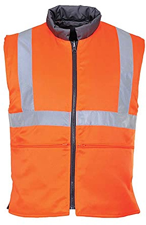Portwest RT44 Gilet Smanicato Reversibile Go/Rt ad Alta Visibilità | Arancione/Grigio, L, UPF 40+, EN ISO 20471 Classe 2, Finitura Antimacchia Texpel, 2 Tasche Laterali