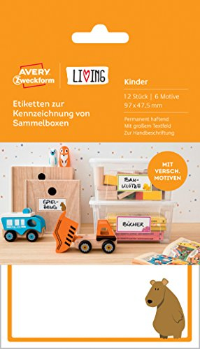 AVERY Zweckform 62036 Living Etiketten zur Kennzeichnung von Sammelboxen (6 Motive, 97 x 47.5 mm) 12 Stück weiß